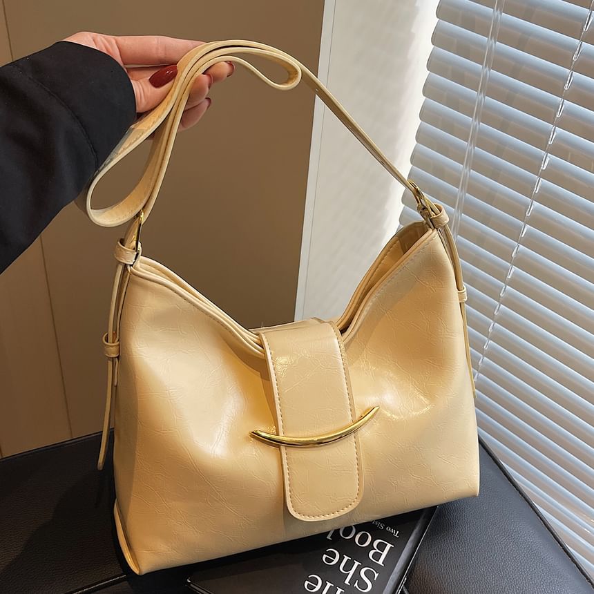 Metal Accent Faux Leather Crossbody Bag