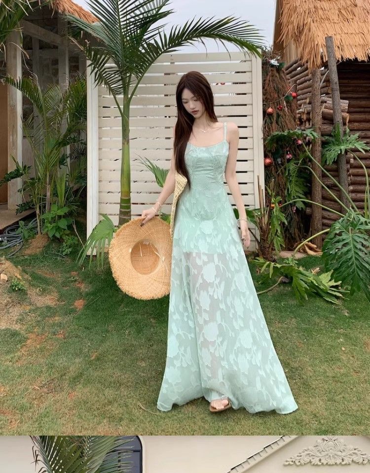 Lace Spaghetti Strap Scoop Neck A-Line Maxi Dress