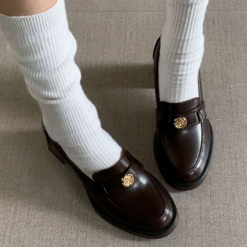 Loafers Faux Heel Chunky Leather