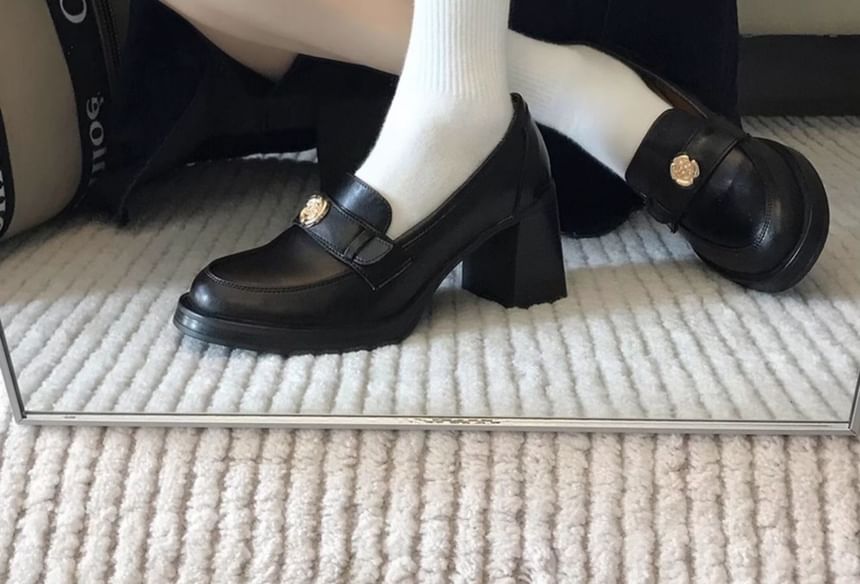 Loafers Faux Heel Chunky Leather