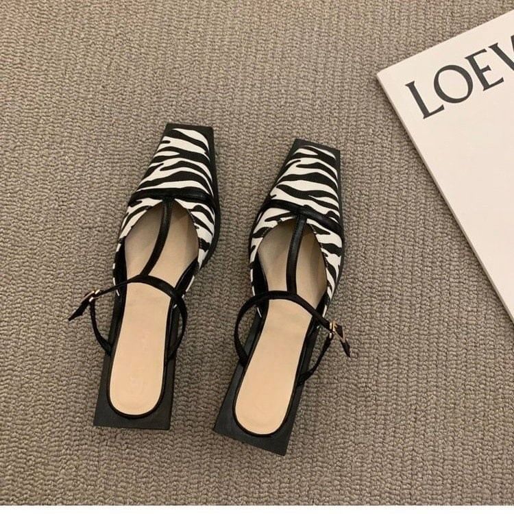 T-Strap Mules Toe Chunky Heel Square