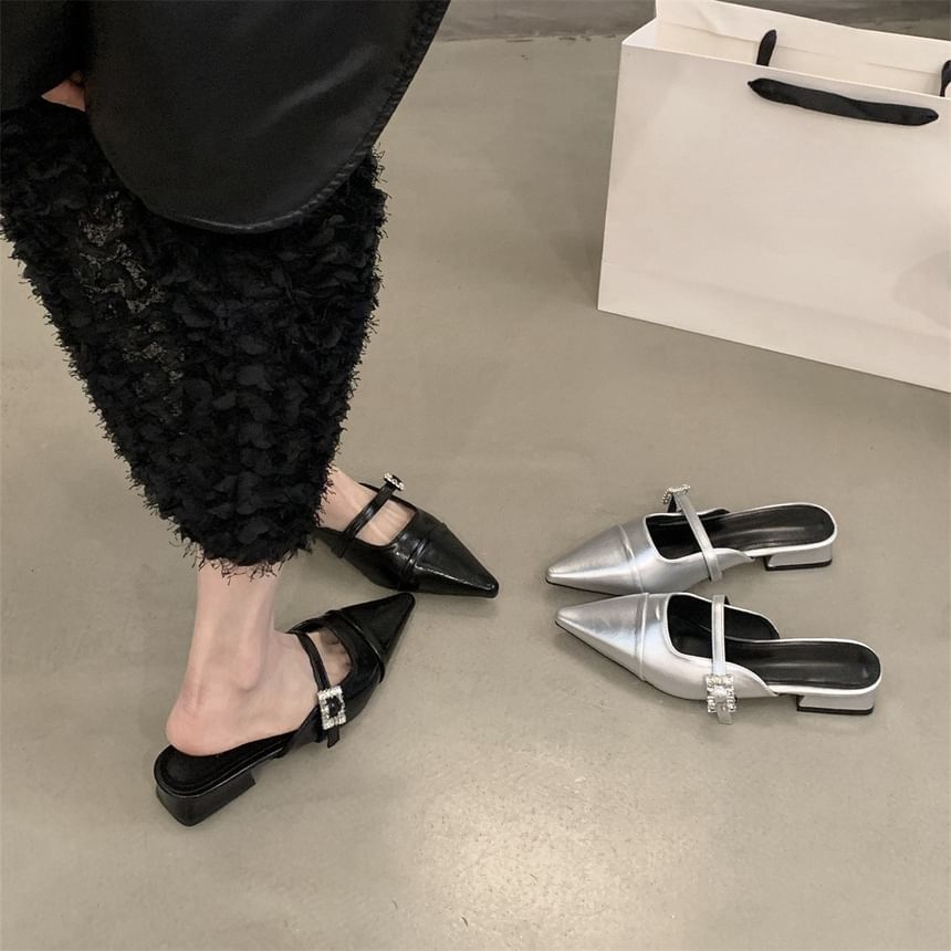 Buckled Heel Mules Chunky Pointed Toe