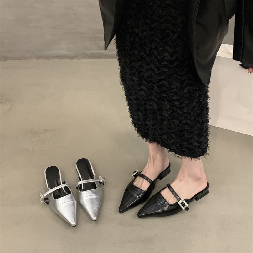 Buckled Heel Mules Chunky Pointed Toe