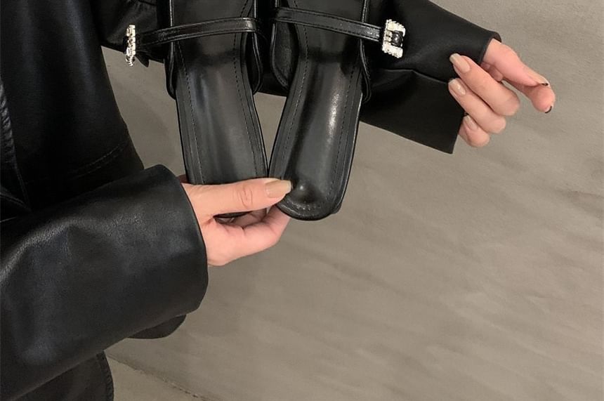 Buckled Heel Mules Chunky Pointed Toe