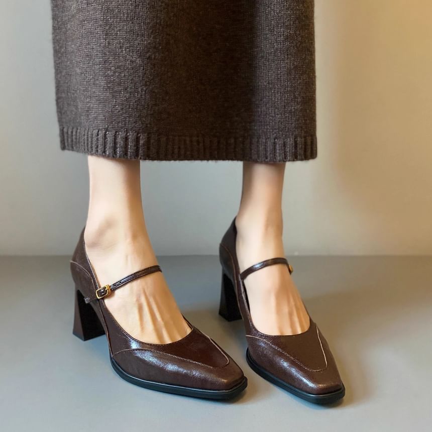 Jane Heel Faux Leather Chunky Mary Shoes