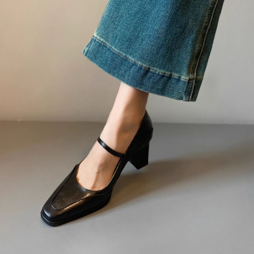 Jane Heel Faux Leather Chunky Mary Shoes