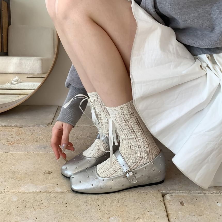 Mary Toe Hidden Wedge Studded Jane Shoes Square