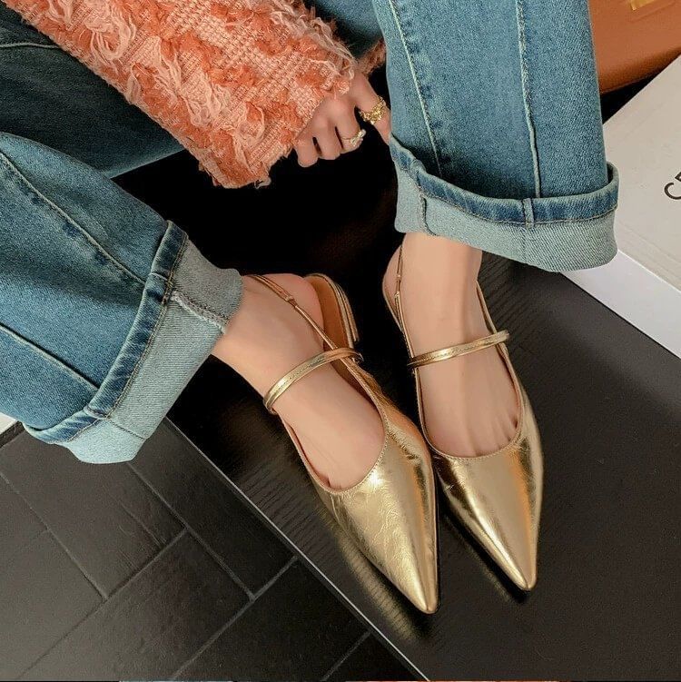 Heel Toe Slingback Mules Pointed Low