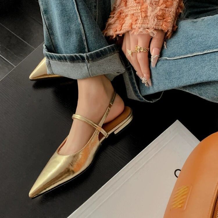 Heel Toe Slingback Mules Pointed Low