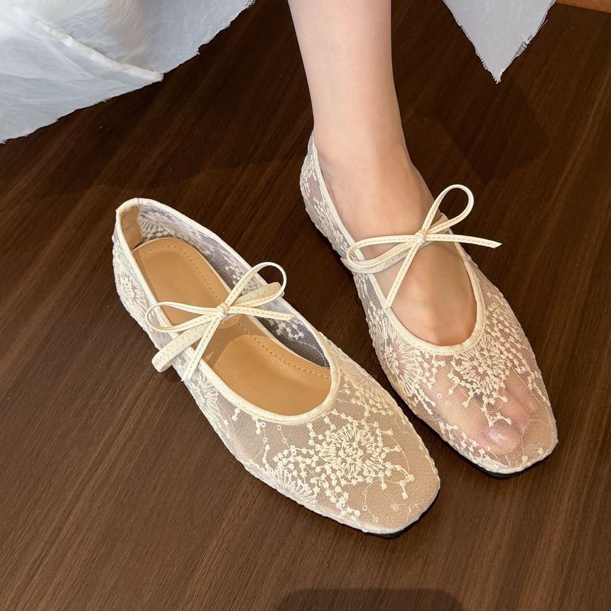 Floral Mary Jane Mesh Shoes Flat