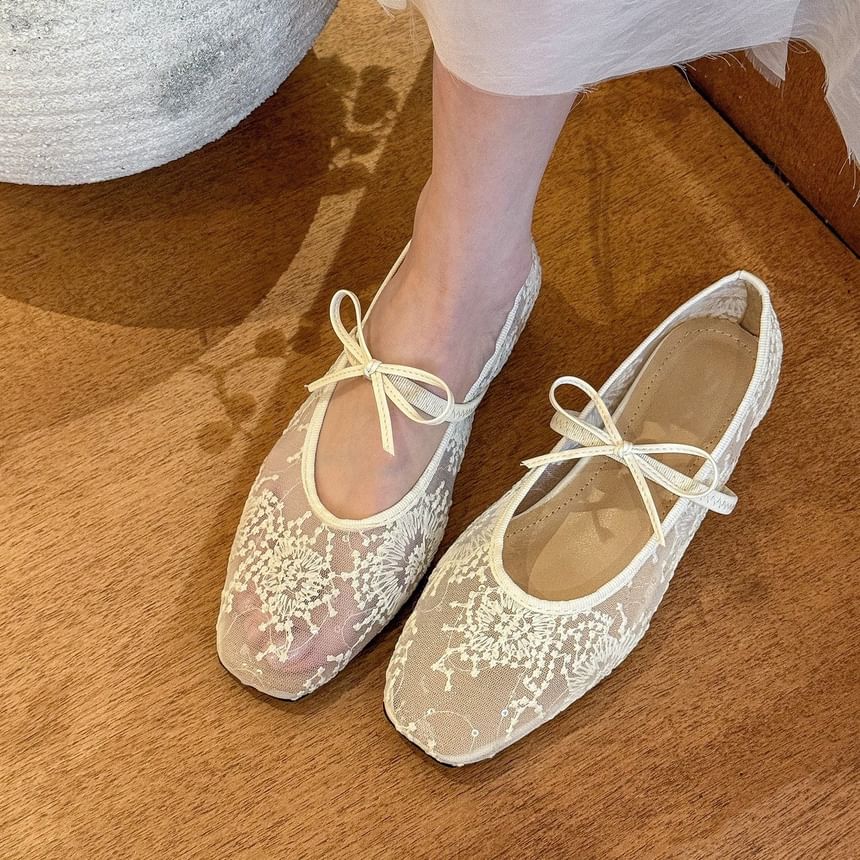 Floral Mary Jane Mesh Shoes Flat
