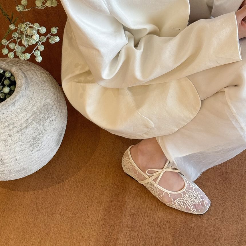 Floral Mary Jane Mesh Shoes Flat