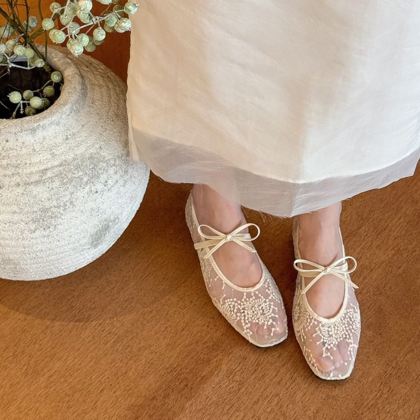 Floral Mary Jane Mesh Shoes Flat