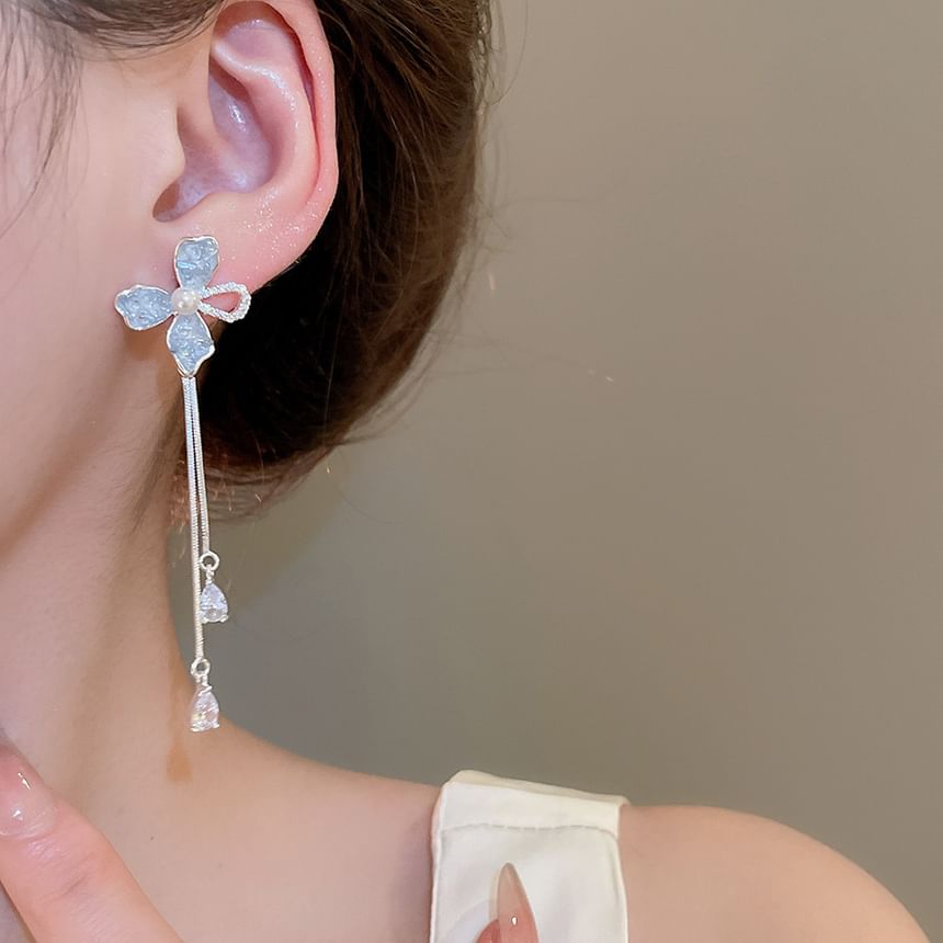 Floral Faux Earring Dangle Pearl