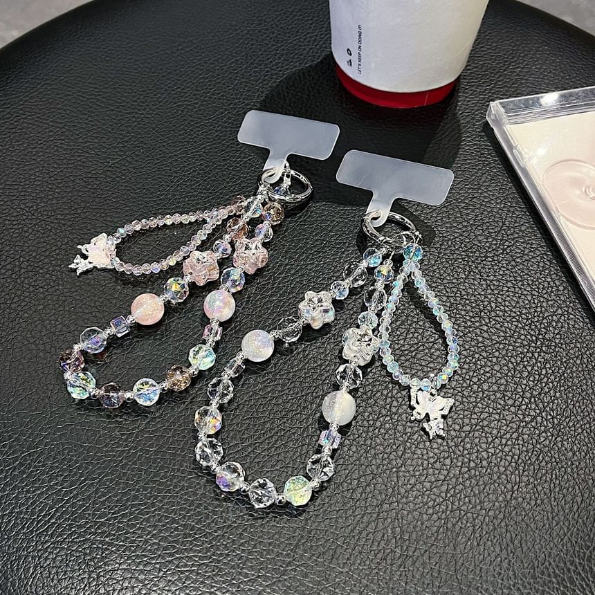 Faux Beaded Phone Strap Crystal Lanyard Butterfly Pad Wrist with