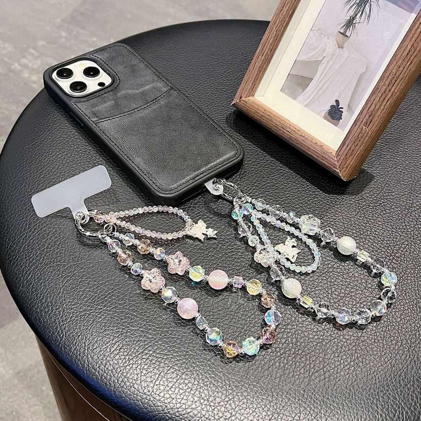 Faux Beaded Phone Strap Crystal Lanyard Butterfly Pad Wrist with