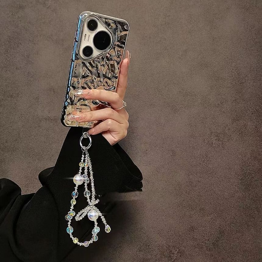 Faux Beaded Phone Strap Bow Wrist Crystal