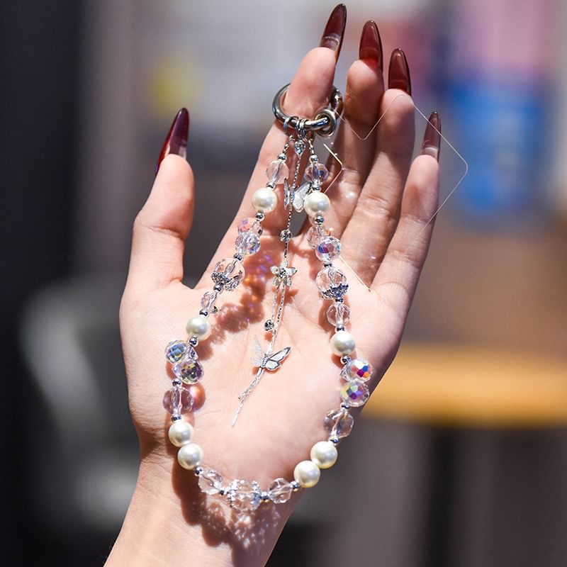 Lanyard Butterfly with Strap Phone Wrist Pad Pearl Faux