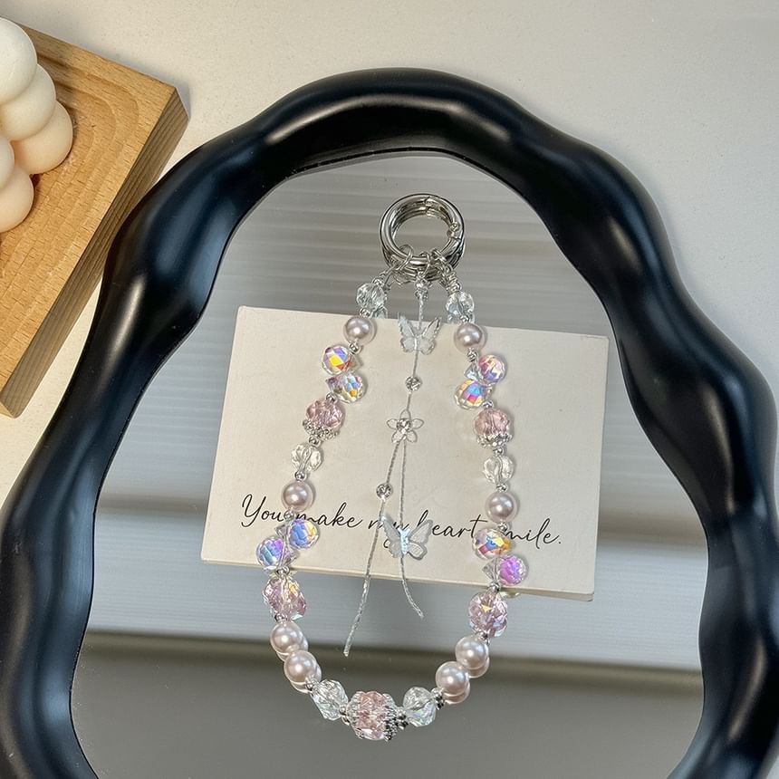 Lanyard Butterfly with Strap Phone Wrist Pad Pearl Faux