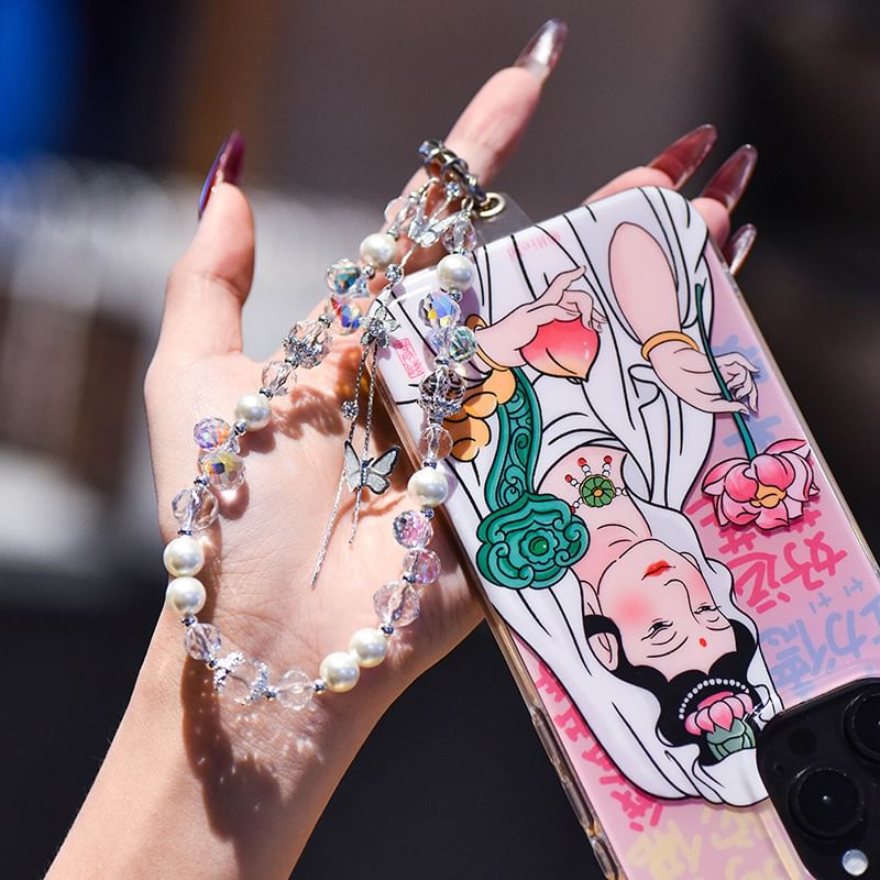 Lanyard Butterfly with Strap Phone Wrist Pad Pearl Faux