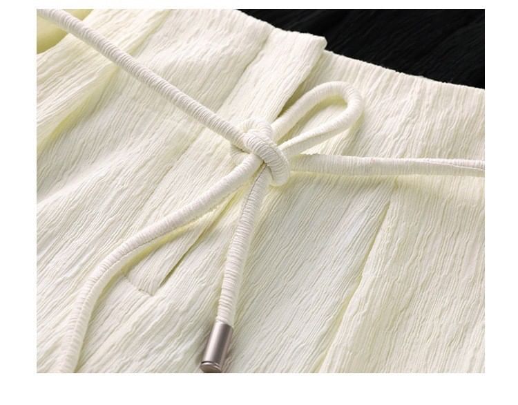 Slit Wide Plain V-Neck High Top Tank Rise Knot / Pants Leg