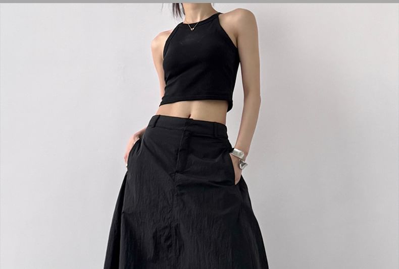 High Skirt Rise Slit A-Line Maxi Plain