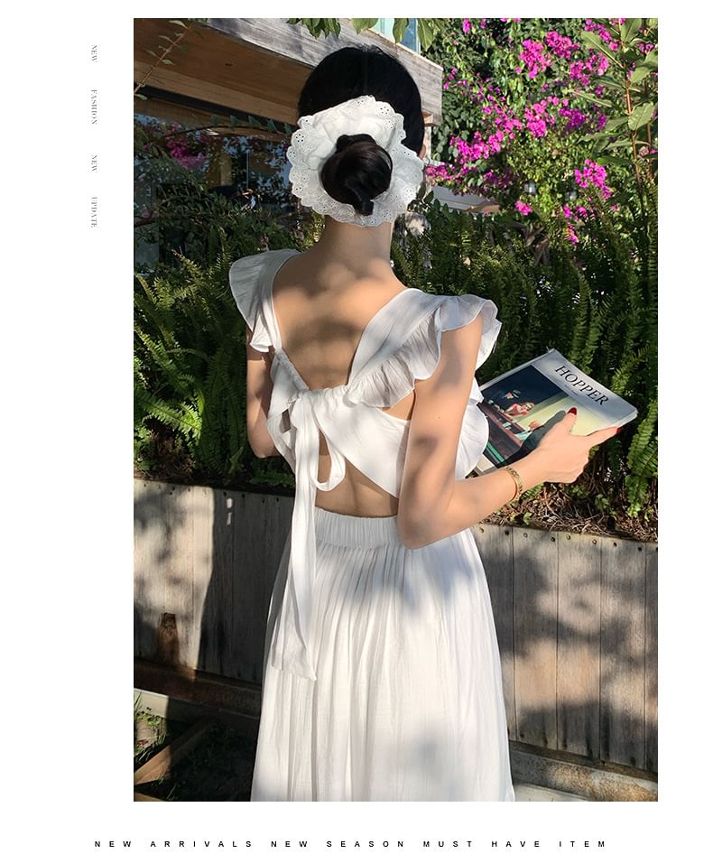 Ruffle Trim Square Neck Sleeveless Maxi A-Line Dress