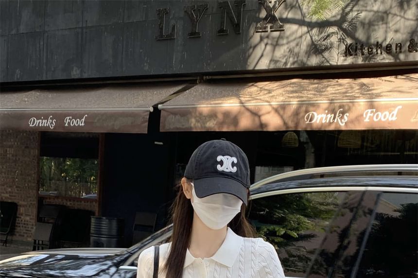 Plain Crop Polo Shirt Cable Knit Short-Sleeve