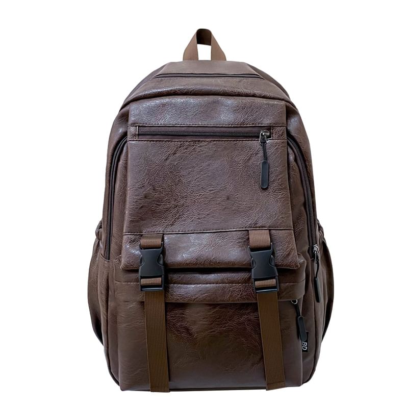 Zip Plain Faux Backpack Leather