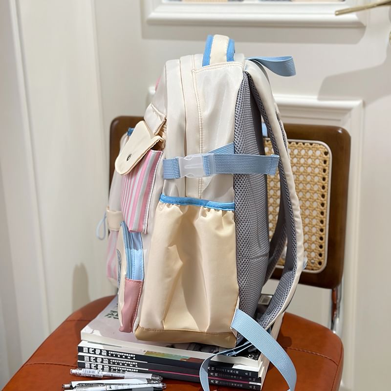 Zip Plaid Panel Backpack