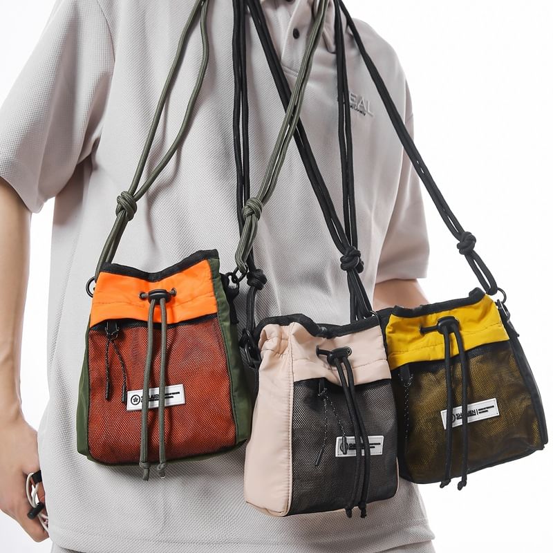 Drawstring Color Block Crossbody Bag