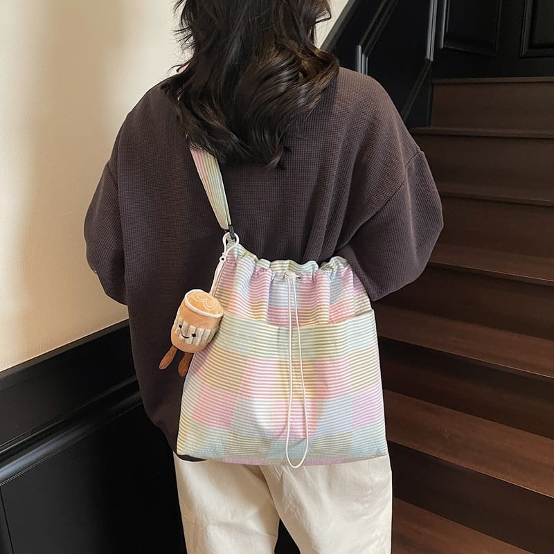 Crossbody Drawstring Bag Plaid