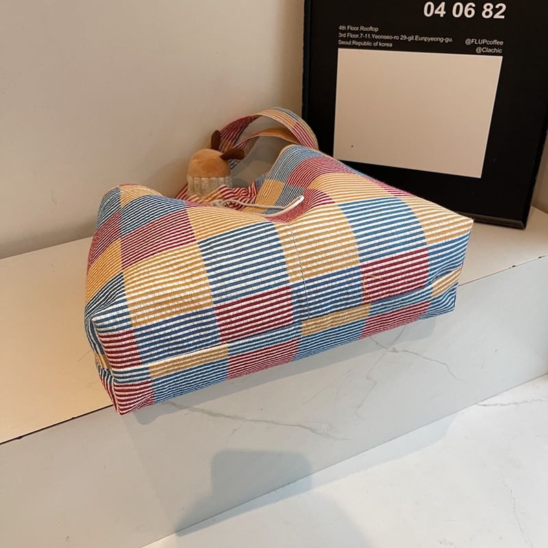 Crossbody Drawstring Bag Plaid