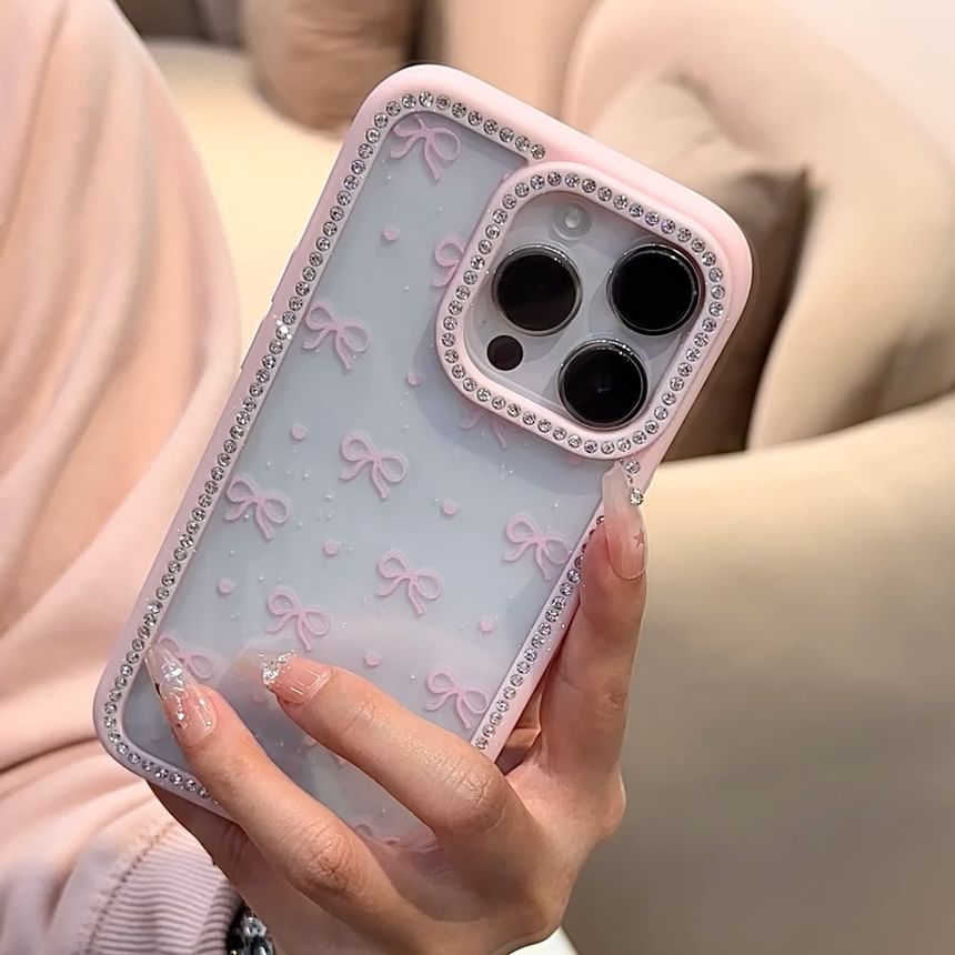 Phone Case Rhinestone Bow Print