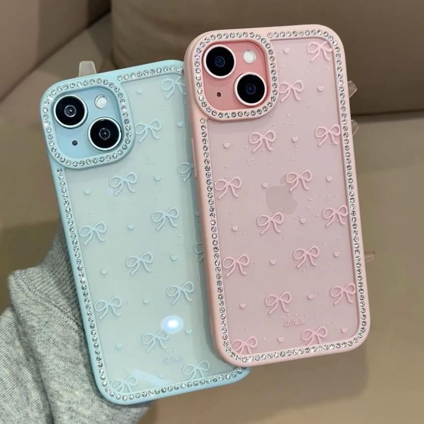 Phone Case Rhinestone Bow Print