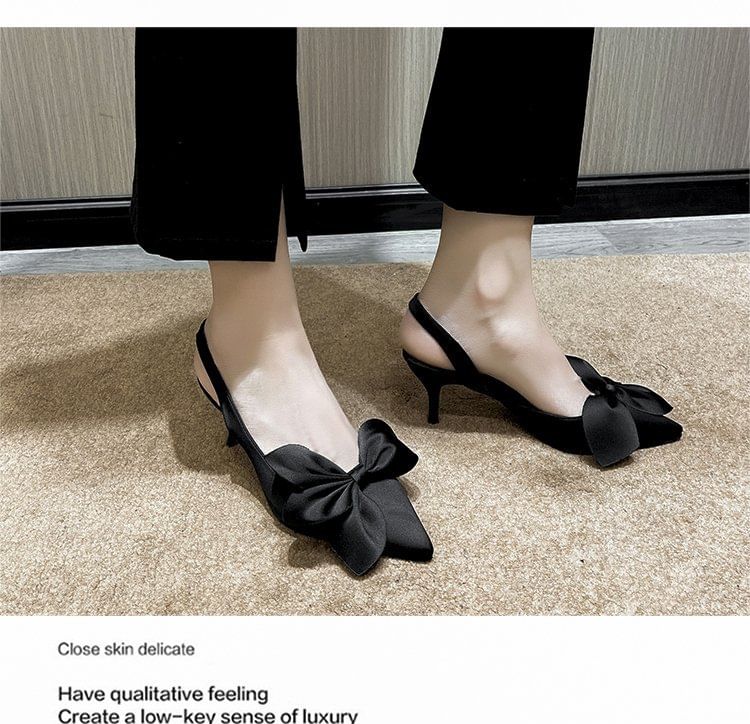 Bow Toe Pumps Slingback Pointed Satin