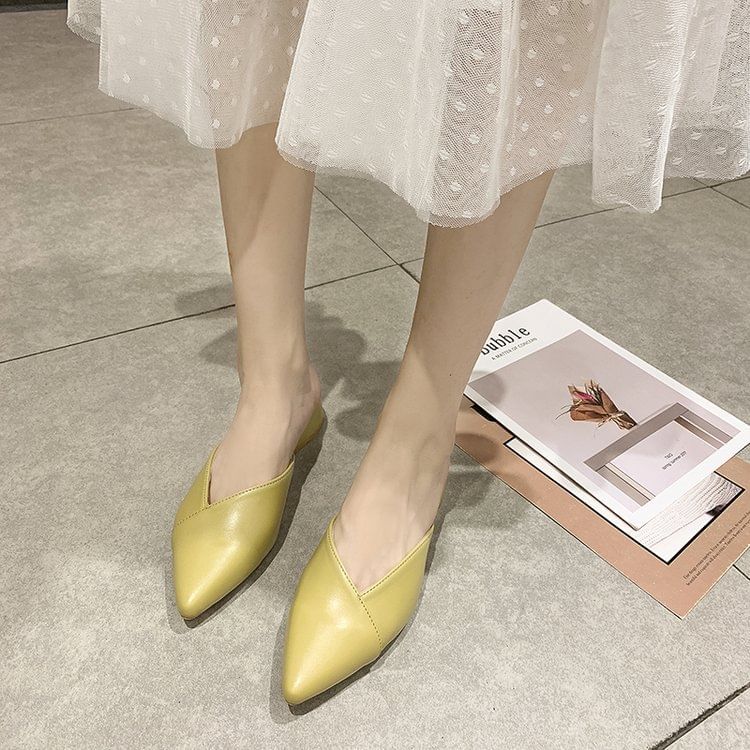 Mules Pointed Toe Leather Faux