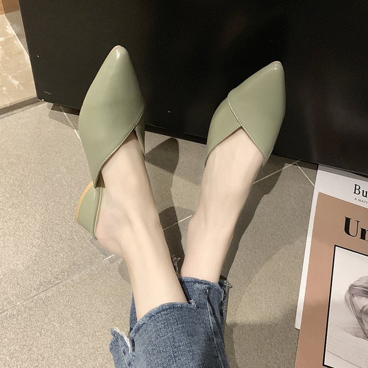Mules Pointed Toe Leather Faux