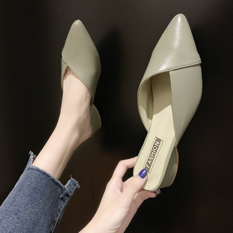 Mules Pointed Toe Leather Faux