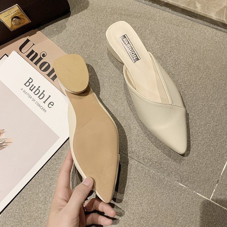 Mules Pointed Toe Leather Faux