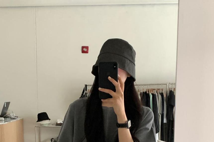 Contrast Stitching Short-Sleeve Crew Neck Maxi Smock Dress