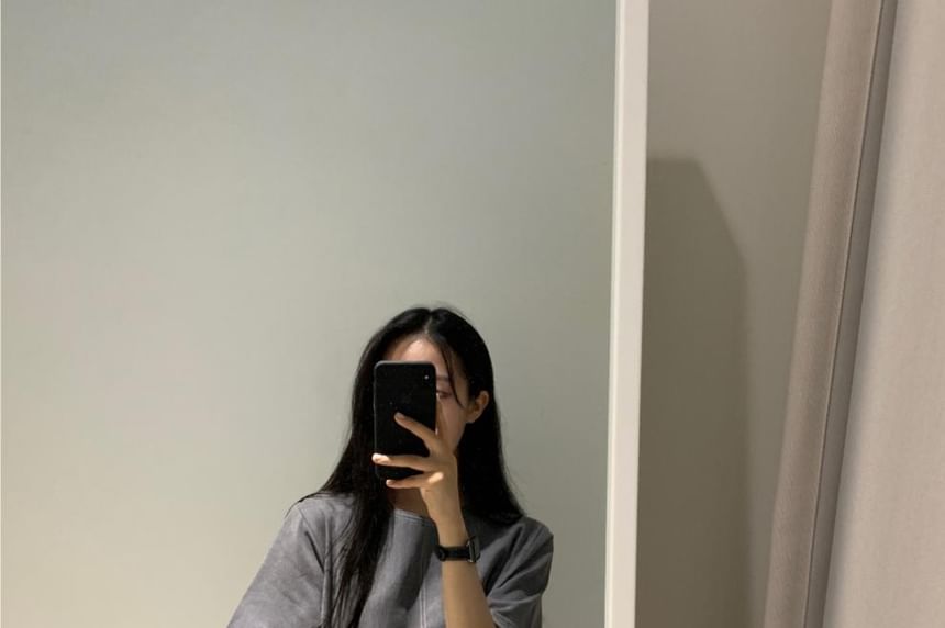 Contrast Stitching Short-Sleeve Crew Neck Maxi Smock Dress