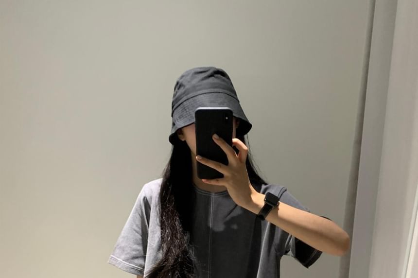 Contrast Stitching Short-Sleeve Crew Neck Maxi Smock Dress