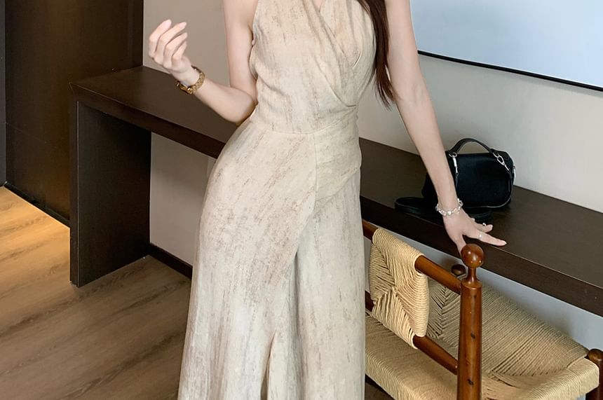 V-Neck Sleeveless Wrap Plain A-Line Maxi Dress