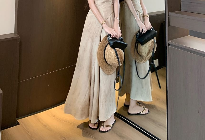 V-Neck Sleeveless Wrap Plain A-Line Maxi Dress