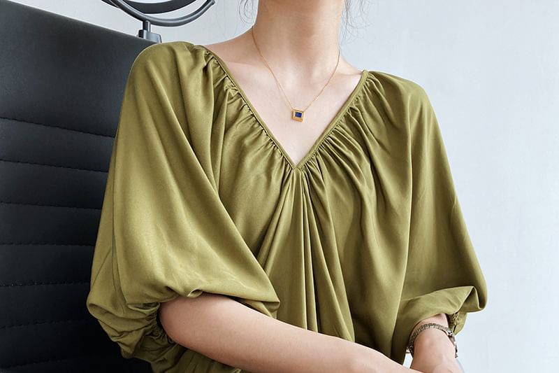 Puff-Sleeve V-Neck Sundress Maxi Length