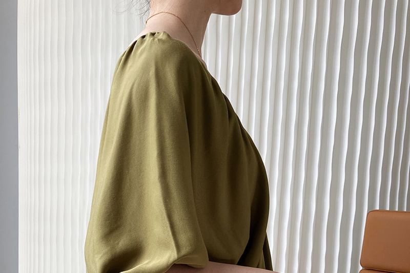 Puff-Sleeve V-Neck Sundress Maxi Length