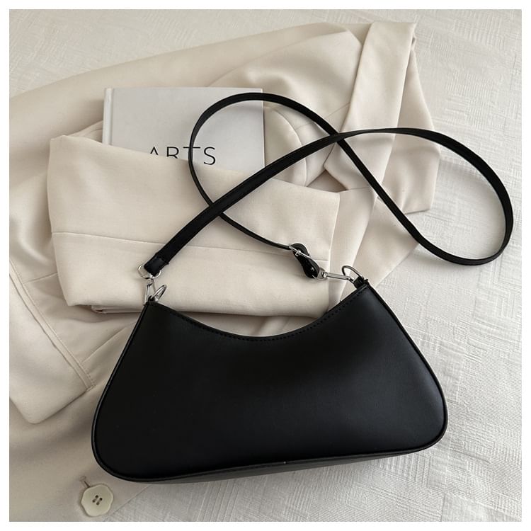 Faux Leather Buckled Zip Shoulder Bag