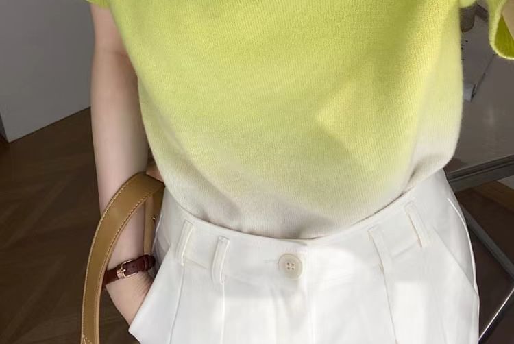 Crew Top Knit Gradient Neck Short-Sleeve