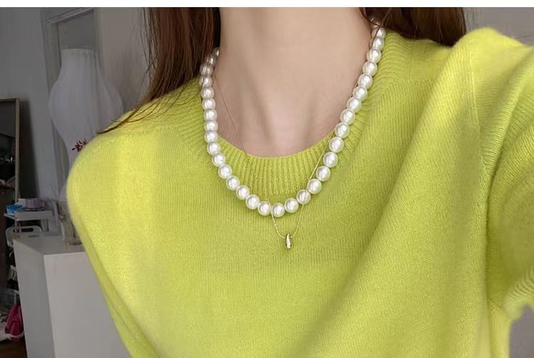 Gradient Neck Top Knit Short-Sleeve Crew